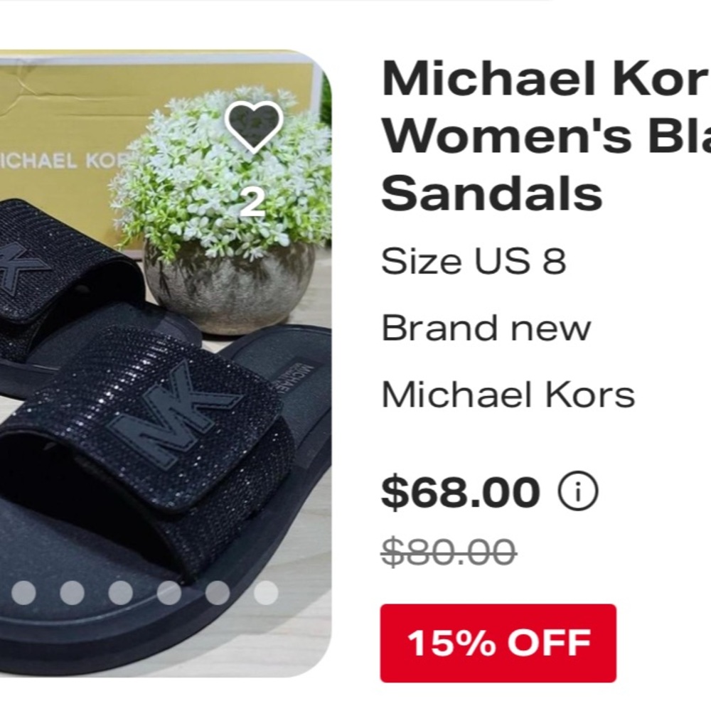 Michael Kors Black Glitter MK Logo Slide Sandals